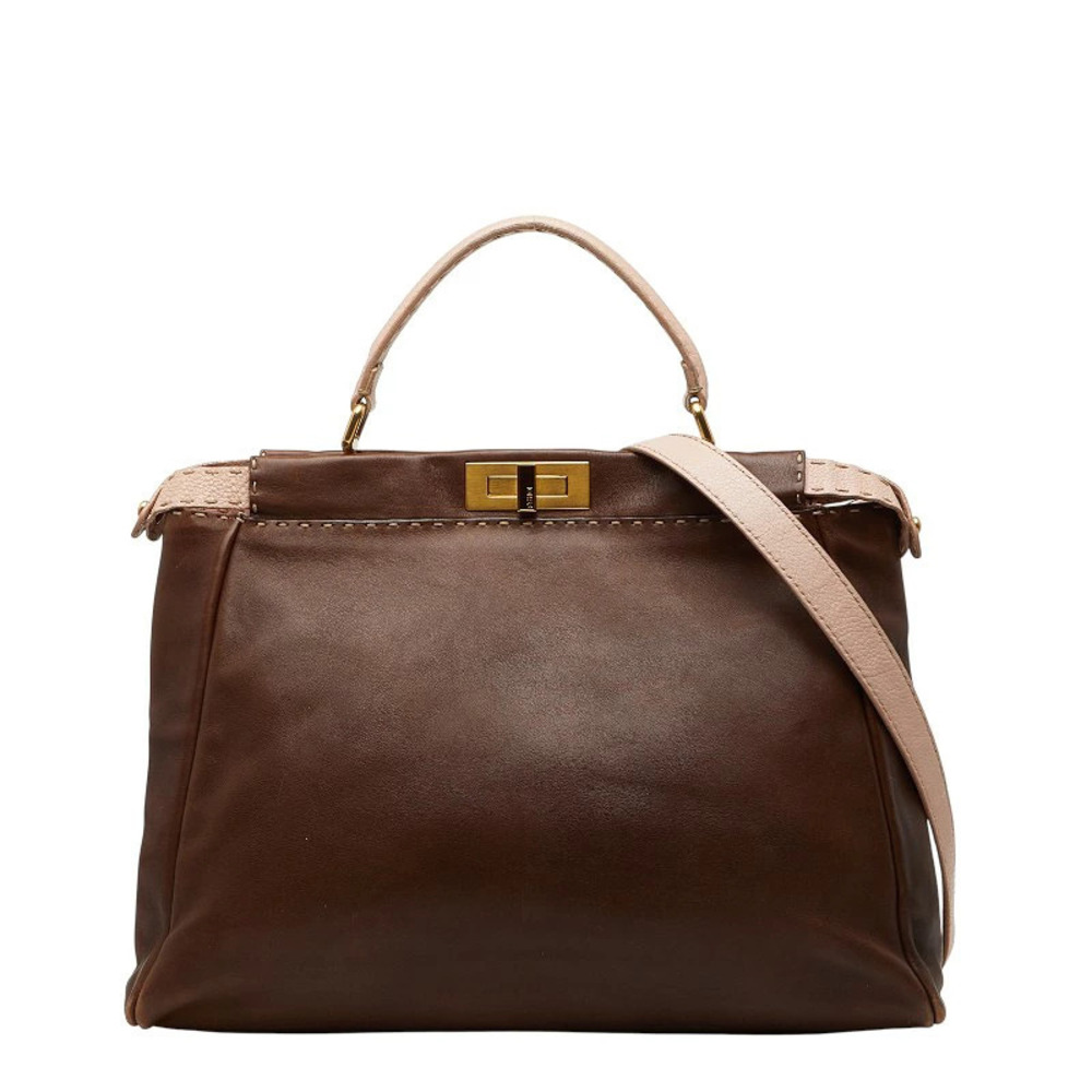 Fendi Peekaboo 2way Shoulder Bag Brown Leather